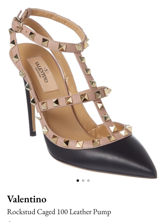 Valentino Shoes - Valentino Black Point-Toe Pump with Nude Rockstud Straps